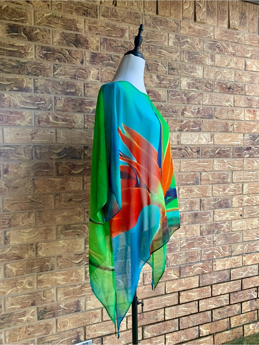 Unique Vintage Style Tropical Bird of Paradise Print Sheer Poncho Top - Picture 7 of 10